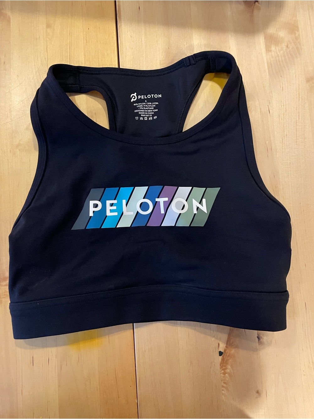 Peloton Women's Black Multi-Stripe Sports Bra Size Small